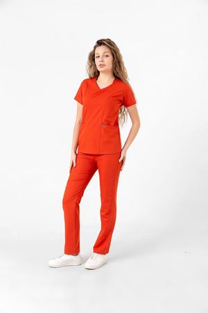 Butterfly Collar Model Likralı Viskon Kadın  Takım Turuncu