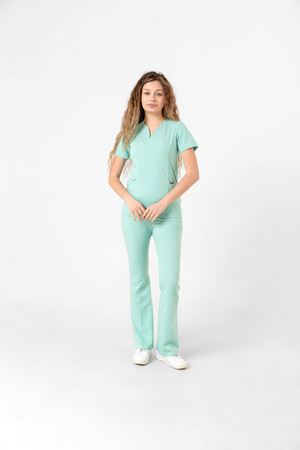 Drop Collar Model Likralı Viskon Kadın  Takım Su Yeşili