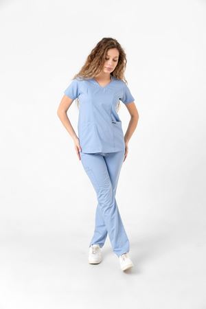 Butterfly Collar Model Likralı Viskon Kadın  Takım Bebe Mavi