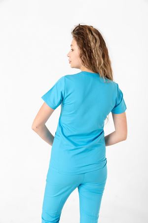 Drop Collar Model Likralı Viskon Kadın  Takım Turkuaz Mavi