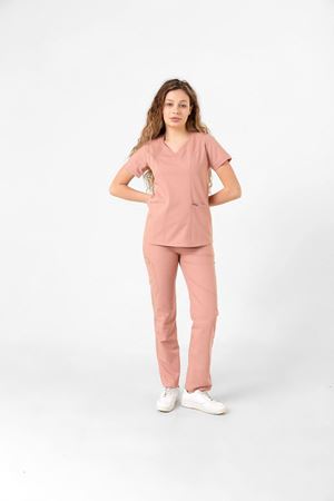 Butterfly Collar Model Likralı Viskon Kadın  Takım Pudra