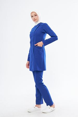 Elegance Model Likralı Viskon Kadın Tesettür Takım Saks Mavi
