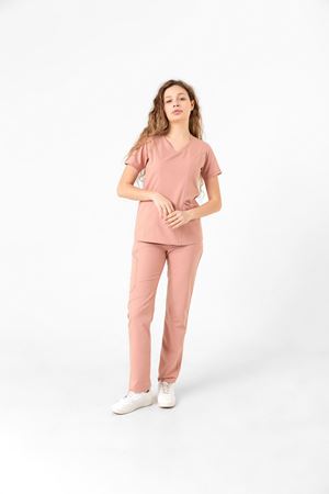 Butterfly Collar Model Likralı Viskon Kadın  Takım Pudra