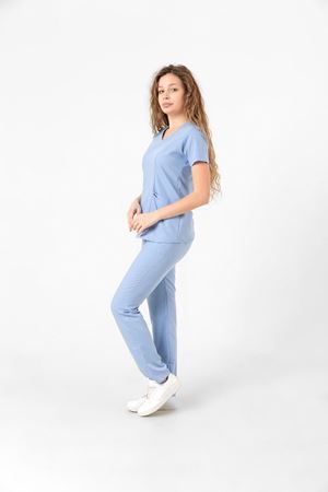 Butterfly Collar Model Likralı Viskon Kadın  Takım Bebe Mavi