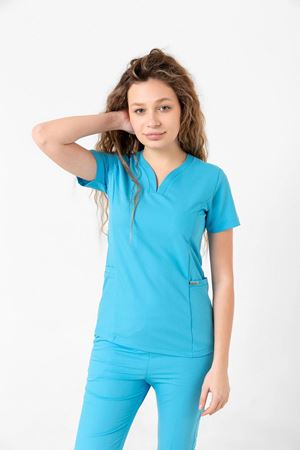 Drop Collar Model Likralı Viskon Kadın  Takım Turkuaz Mavi