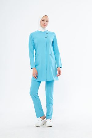 Elegance Model Likralı Viskon Kadın Tesettür Takım Turkuaz Mavi