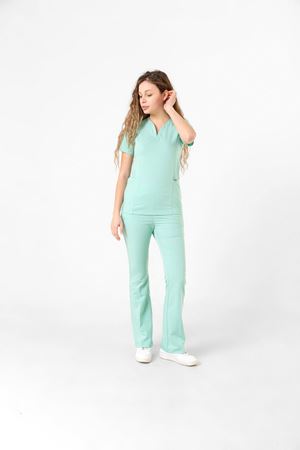 Drop Collar Model Likralı Viskon Kadın  Takım Su Yeşili