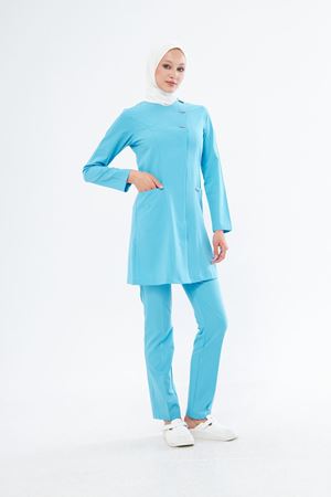 Elegance Model Likralı Viskon Kadın Tesettür Takım Turkuaz Mavi