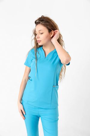 Drop Collar Model Likralı Viskon Kadın  Takım Turkuaz Mavi