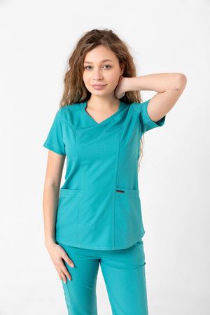 Butterfly Collar Model Likralı Viskon Kadın  Takım Turkuaz Yeşili