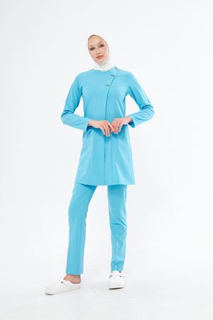 Elegance Model Likralı Viskon Kadın Tesettür Takım Turkuaz Mavi