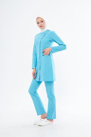 Elegance Model Likralı Viskon Kadın Tesettür Takım Turkuaz Mavi