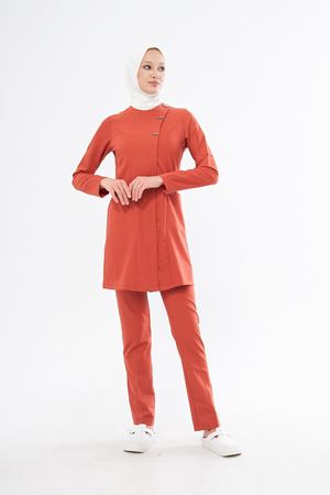 Elegance Model Likralı Viskon Kadın Tesettür Takım Turuncu
