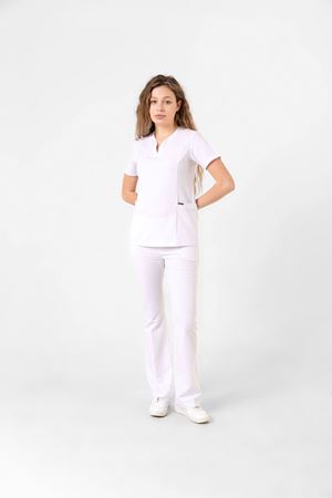 Drop Collar Model Likralı Viskon Kadın  Takım Optik Beyaz