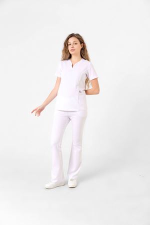 Drop Collar Model Likralı Viskon Kadın  Takım Optik Beyaz