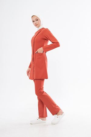 Elegance Model Likralı Viskon Kadın Tesettür Takım Turuncu