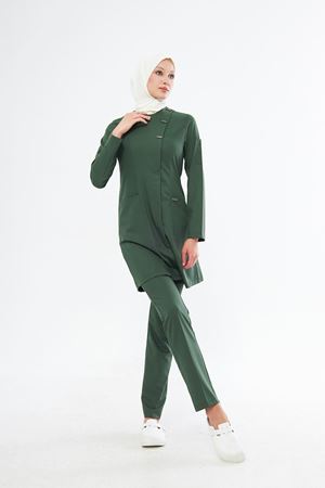 Elegance Model Likralı Viskon Kadın Tesettür Takım Kına Yeşili