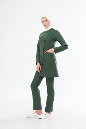 Elegance Model Likralı Viskon Kadın Tesettür Takım Kına Yeşili