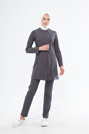 Elegance Model Likralı Viskon Kadın Tesettür Takım Füme Gri