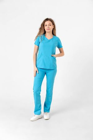 Butterfly Collar Model Likralı Viskon Kadın  Takım Turkuaz Mavi