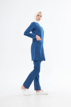 Elegance Model Likralı Viskon Kadın Tesettür Takım Petrol Mavi