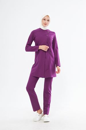Elegance Model Likralı Viskon Kadın Tesettür Takım Eflatun