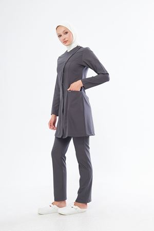 Elegance Model Likralı Viskon Kadın Tesettür Takım Füme Gri