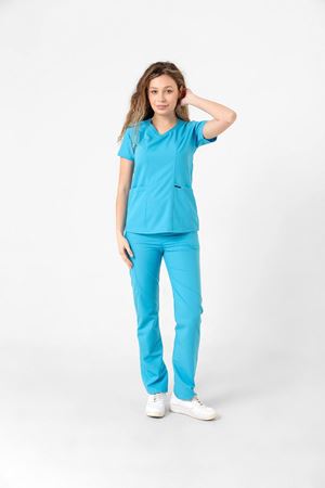 Butterfly Collar Model Likralı Viskon Kadın  Takım Turkuaz Mavi