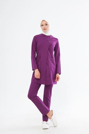 Elegance Model Likralı Viskon Kadın Tesettür Takım Eflatun