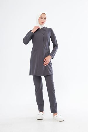 Elegance Model Likralı Viskon Kadın Tesettür Takım Füme Gri