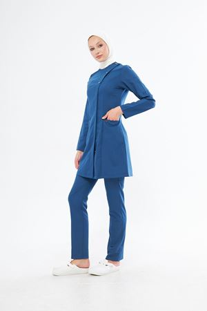 Elegance Model Likralı Viskon Kadın Tesettür Takım Petrol Mavi
