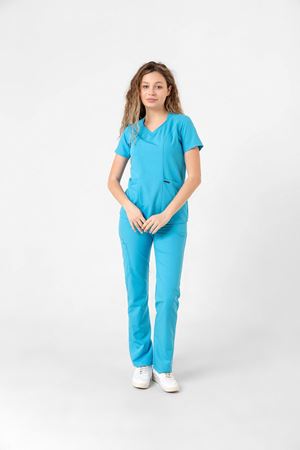 Butterfly Collar Model Likralı Viskon Kadın  Takım Turkuaz Mavi