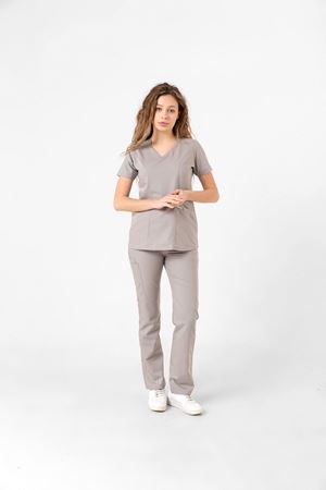 Butterfly Collar Model Likralı Viskon Kadın  Takım Kum Gri