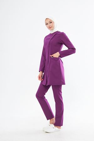 Elegance Model Likralı Viskon Kadın Tesettür Takım Eflatun