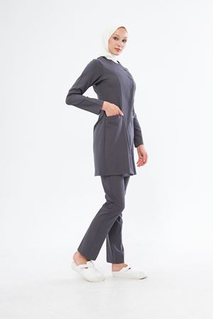 Elegance Model Likralı Viskon Kadın Tesettür Takım Füme Gri