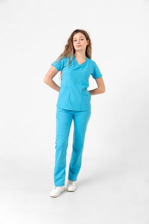 Butterfly Collar Model Likralı Viskon Kadın  Takım Turkuaz Mavi