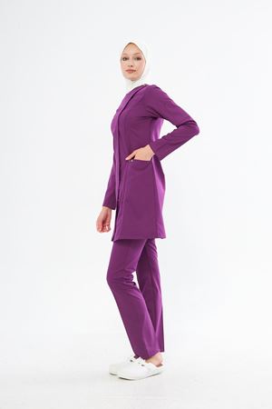 Elegance Model Likralı Viskon Kadın Tesettür Takım Eflatun