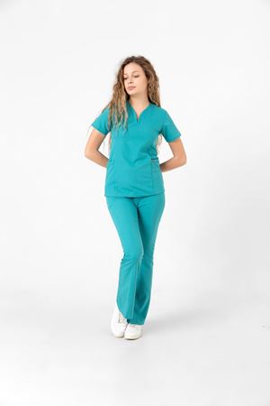 Drop Collar Model Likralı Viskon Kadın  Takım Turkuaz Yeşili