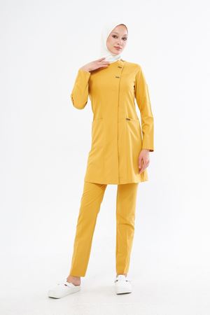 Elegance Model Likralı Viskon Kadın Tesettür Takım Hardal Sarı