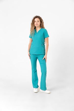 Drop Collar Model Likralı Viskon Kadın  Takım Turkuaz Yeşili