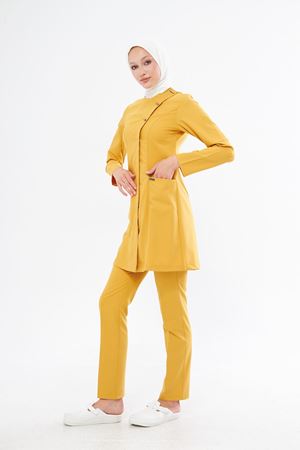 Elegance Model Likralı Viskon Kadın Tesettür Takım Hardal Sarı