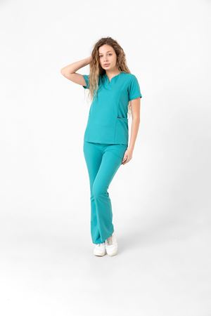 Drop Collar Model Likralı Viskon Kadın  Takım Turkuaz Yeşili