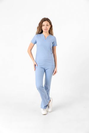 Drop Collar Model Likralı Viskon Kadın  Takım Bebe Mavi