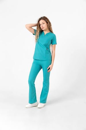 Drop Collar Model Likralı Viskon Kadın  Takım Turkuaz Yeşili