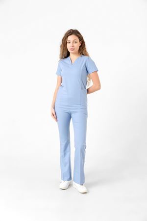 Drop Collar Model Likralı Viskon Kadın  Takım Bebe Mavi