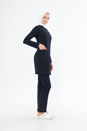 Elegance Model Likralı Viskon Kadın Tesettür Takım Lacivert