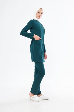 Elegance Model Likralı Viskon Kadın Tesettür Takım Zümrüt Yeşili