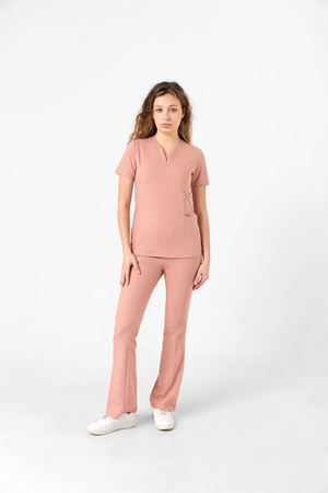 Drop Collar Model Likralı Viskon Kadın  Takım Pudra