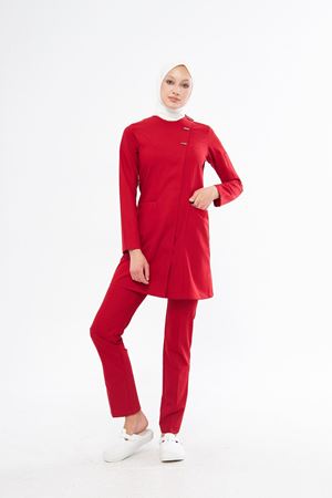 Elegance Model Likralı Viskon Kadın Tesettür Takım Kırmızı