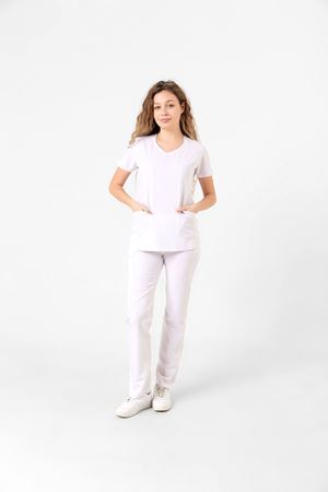 Butterfly Collar Model Likralı Viskon Kadın  Takım Beyaz